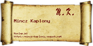 Mincz Kaplony névjegykártya